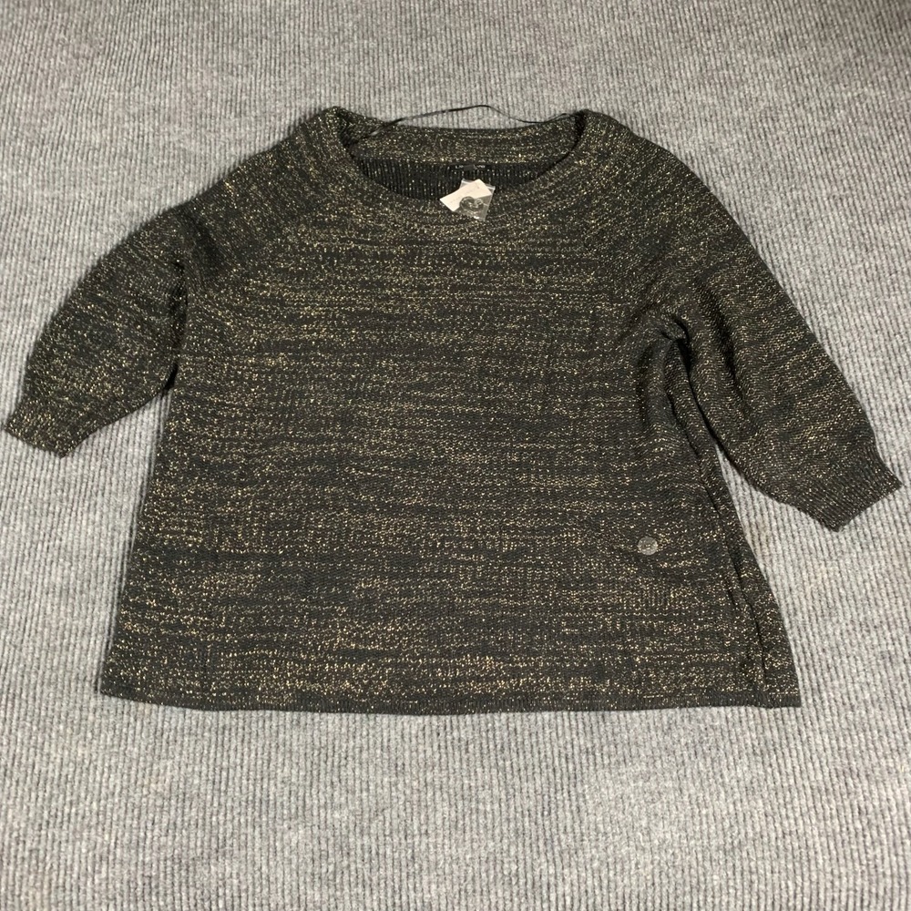 Lane Bryant Sweater Womens 18 20 Black Gold Metallic 3/4 Sleeve‎ Comfort Flowy